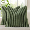 decorUhome Fall Faux Fur Throw Pillow Covers 18x18 Set of 2 Olive Green by decorUhome