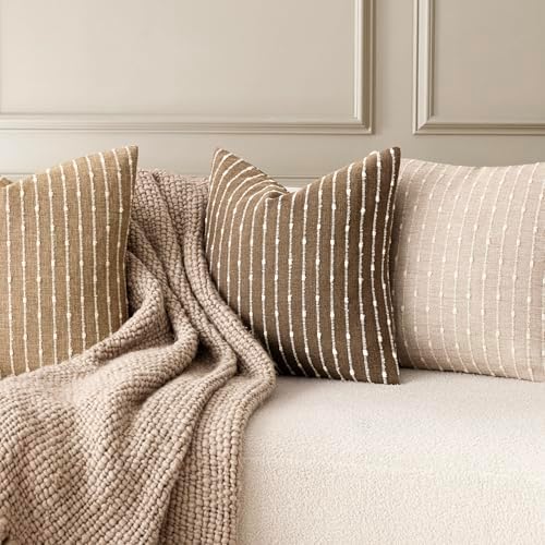 Foindtower Boho Striped Boucle Lumbar Throw Pillow Covers 12x20 Inch Brown - Image 6