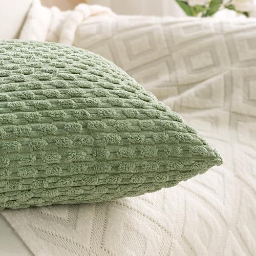 Set of 4 Sage Green Decorative Throw Pillow Covers 22x22 Inch Corduroy Pillow - Image 7