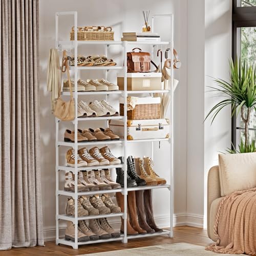 WOWLIVE 9 Tier 2-Column Shoe Rack, 30-35 Pairs Stackable White - Image 4