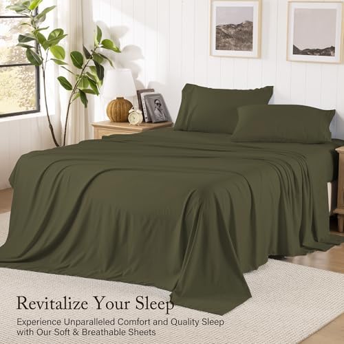 ROSE&RISY Olive King Size Sheet Set, Pre-Washed Microfiber Cotton-Like 4 Pcs - Image 4