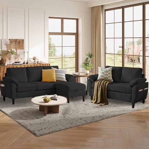 79.72" Black Corduroy Sofa Set - Image 3