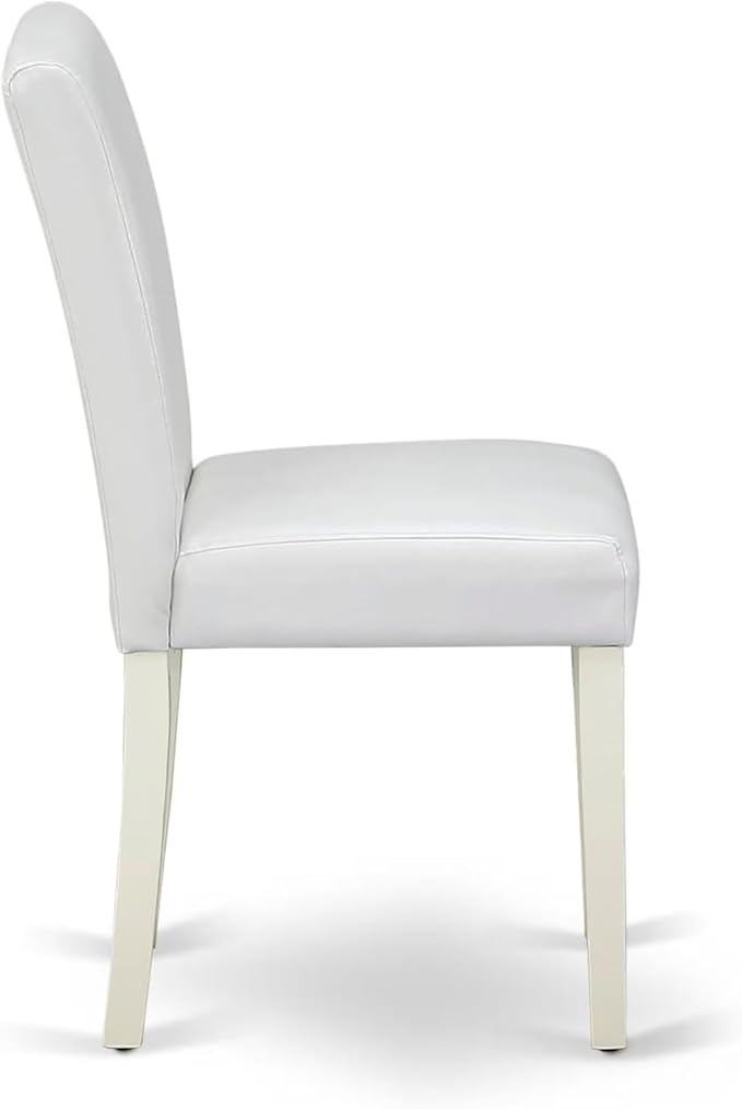 East West Furniture ANAB3-LWH-64 3 Piece Modern Dining Table Set Contains a Round Kitchen Table with Pedestal and 2 White Faux Leather Upholstered Chairs, 36x36 Inch, Linen White