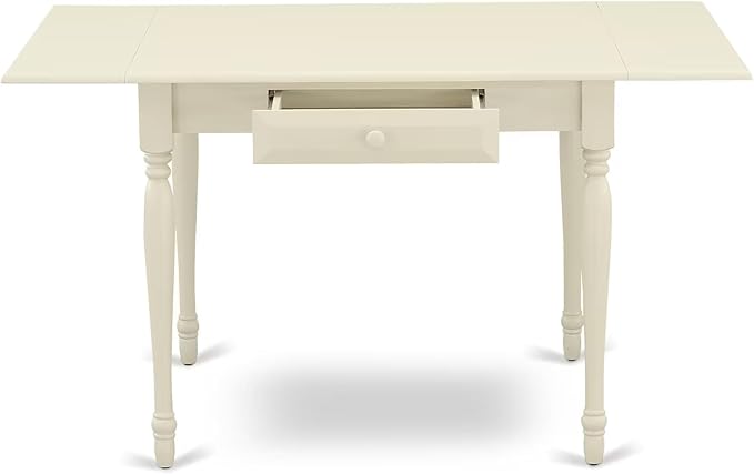 East West Furniture MZNO3-LWH-W 3 Piece Kitchen Table Set for Small Spaces Contains a Rectangle Dining Room Table with Dropleaf and 2 Solid Wood Seat Chairs, 36x54 Inch, Linen White