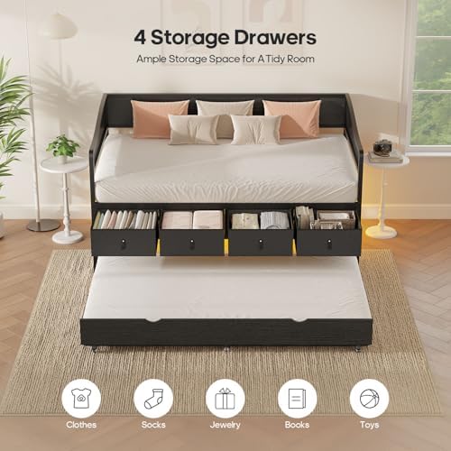 ADORNEVE Twin Daybed with Trundle, 4 Storage Drawers, LED Light - Image 3