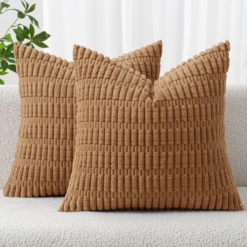 MIULEE Corduroy Decorative Throw Pillow Covers 20x20 Brown Pack of 2 by MIULEE