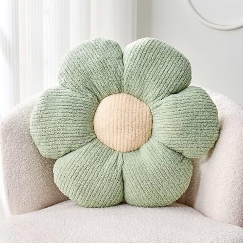 Flower Throw Pillow, Soft Sage Green 19.6" Shaped Floor Pillow by Kcvvcr