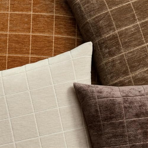 MIULEE Reddish Brown Plaid Fall Euro Throw Pillow Covers 22x22 Set of 2 - Image 2