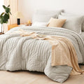 CozyLux Full Size Comforter Sets, 7 Pieces Beige Seersucker Bed in a Bag by CozyLux