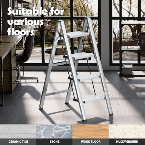 Taranta 4 Step Stool Foldable, Aluminum Step Ladder-Sliver - Image 7