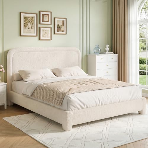 WEUP Queen Size Platform Bed Frame, Boucle Upholstered Bed by Unknown