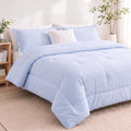 Twin XL Comforter Set, Fluffy Blue Gingham Plaid Bedding, 3 Pieces by SunNewt