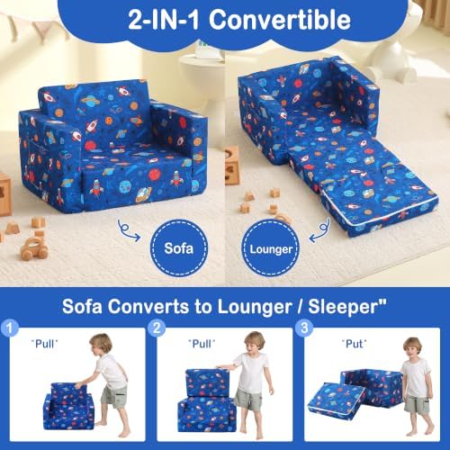 lasoftan Toddler Couch, 2-in-1 Soft Kids Couch Bed Fold Out, Toddler Chairs - Image 6