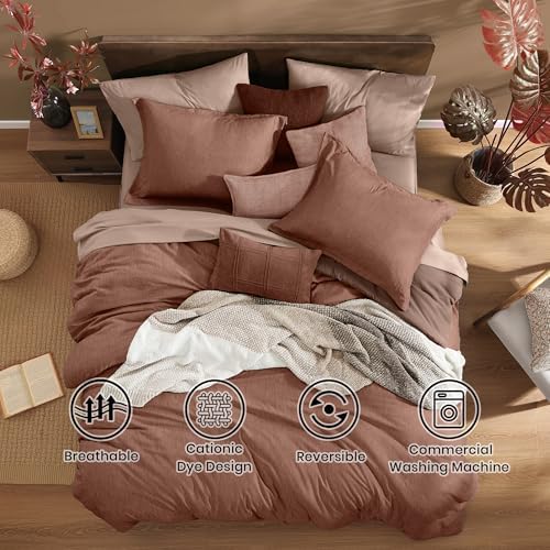 Monbix Queen Comforter Set 7 Pieces Terracotta Cationic Dyeing Bed in a Bag - Image 2