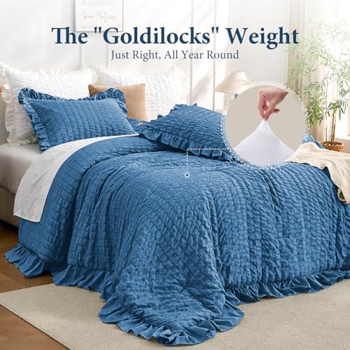 JOLLYVOGUE Teal Comforter Full Size, 3 Pieces Seersucker Lightweight Full Size - Image 3