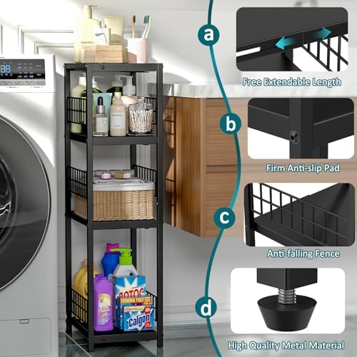 Expandable Slim Storage Shelf, 4 Tier Metal Shelving Unit - Image 6