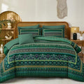 Green Boho Comforter Set Queen Size, 8 Pieces Striped Bed in a Bag by Cottolester