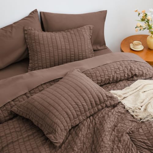Love’s cabin Seersucker Brown Twin Comforter Set, 5-Piece Bed in a Bag - Image 4