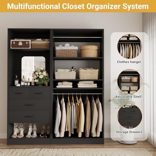 Unikito 61" Closet System, Heavy Duty Wood Closet Organizer - Image 2