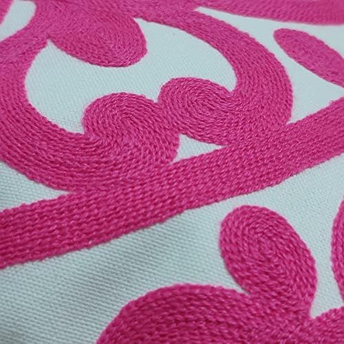 Alysheer Boho Embroidered Throw Pillow Cover 18"x18" Set of 2, Hot Pink - Image 3