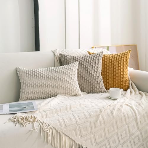 Set of 4 Yellow Olive Aqua Decorative Throw Pillow Covers 20x20 Inch Corduroy - Image 3