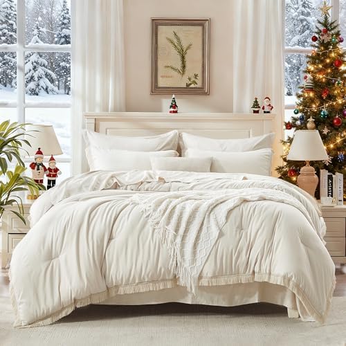 Andency Full Comforter Set, 7 Pieces Beige Bedding - Image 4
