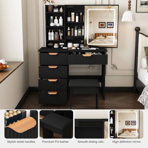 Small Vanity Desk with Mirror and Led Light, 31.5" Compact Makeup Vanity with - Image 5