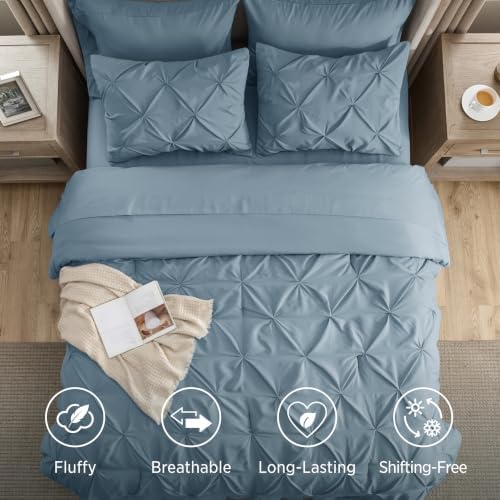 Bedsure 7-Piece California King Comforter Set & Sheets, Dusty Blue Bedding - Image 4