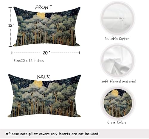 Rustic William Morris Night Forest Green Moon Decor Pillow Covers 20x12 - Image 2