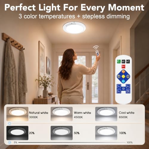 Rechargeable Motion Sensor Ceiling Light, Wireless LED Battery Operated Ceiling - Image 3
