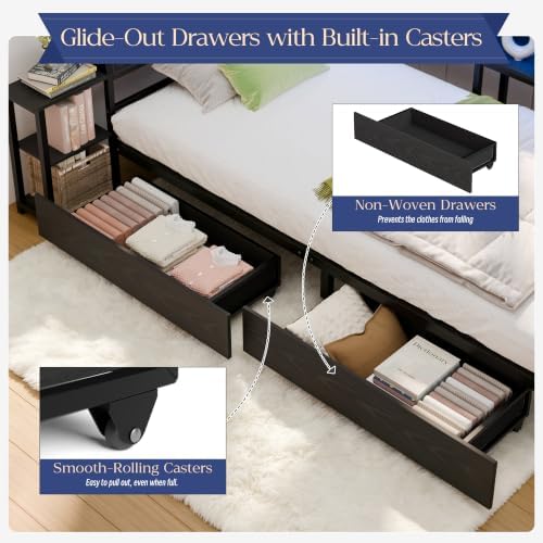 MU Twin Corner Bed Frame with Storage, Bookcase & Drawers - Image 6