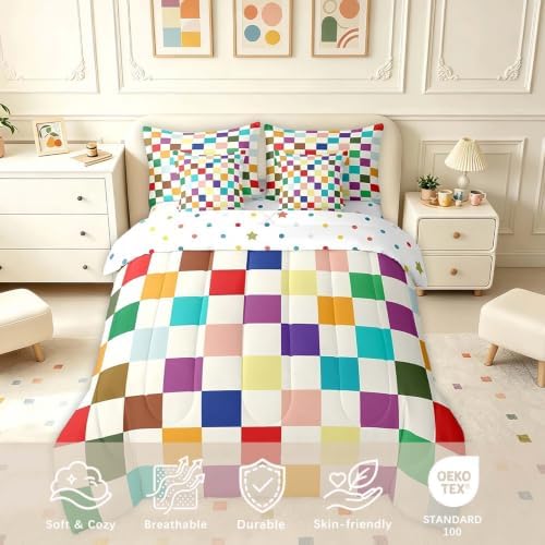 Feelyou Colorful Checkered Retro 7 Piece Bedding Set Kids Boys Girls Modern - Image 3