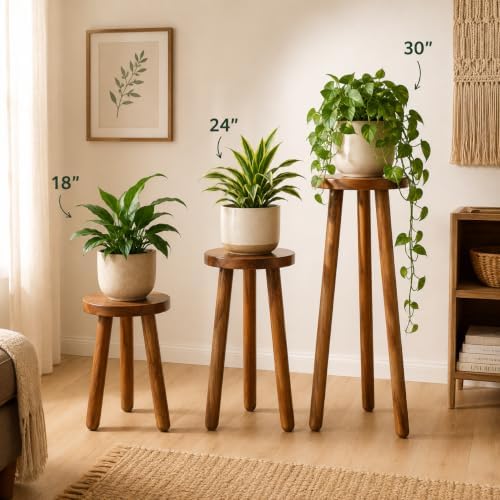 Teak Wood Plant Stand, Wood Accent Table - Image 6