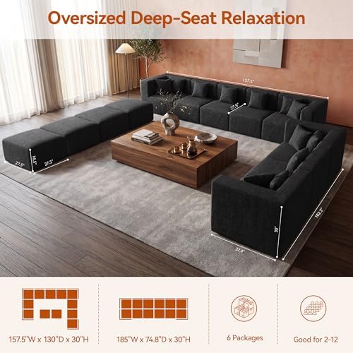 MONVANE Modular Sectional Sofa, Oversized 12 Seat Convertible U Shaped Couch - Image 3
