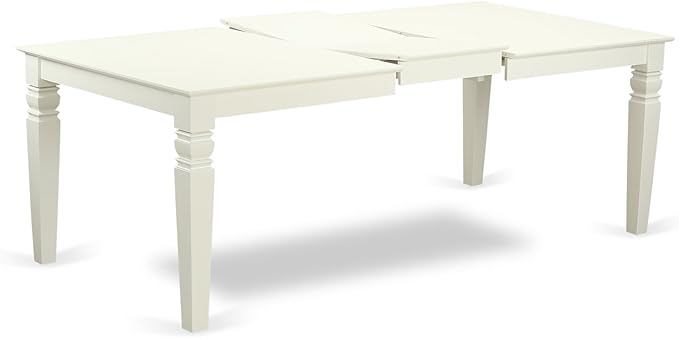 East West Furniture LGBR5-LWH-02 5 Piece Dining Room Table Set Includes a Rectangle Kitchen Table with Butterfly Leaf and 4 Light Beige Linen Fabric Parson Chairs, 42x84 Inch, Linen White