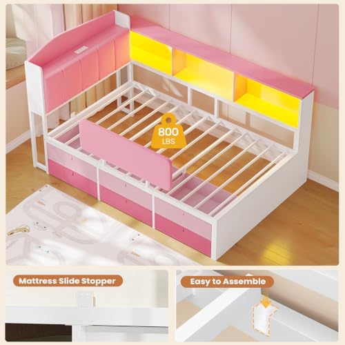 Twin Corner Bed Frame with 6 Storage Drawers, LED Lights, Charging Station - Image 7