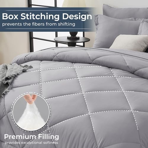 HEVUMYI 7-Piece Full Comforter Set, Light Gray Bed in a Bag - Image 4
