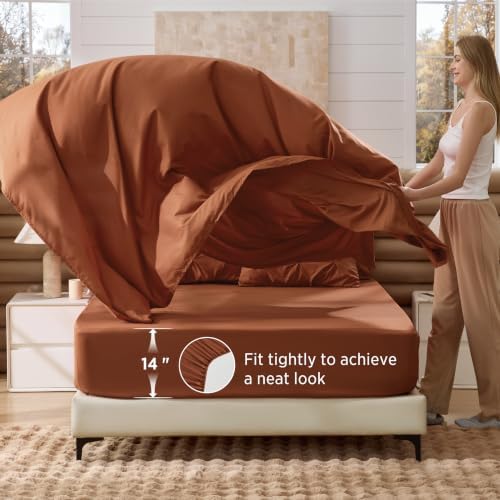 Bedsure Fall Bedding, Burnt Orange California King Comforter Set & Sheets - Image 5