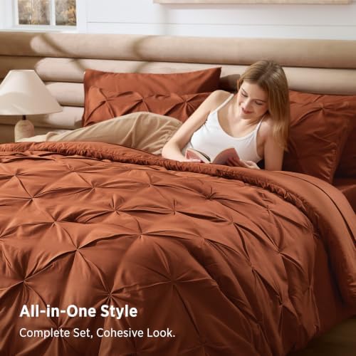 Bedsure Fall Bedding, Burnt Orange California King Comforter Set & Sheets - Image 6