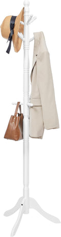 VASAGLE Solid Wood Coat Rack and Stand, Free Standing Hall Coat Tree with 10 Hooks for Hats, Bags, Purses, for Entryway, Hallway, Rubberwood, Cloud White URCR03WT
