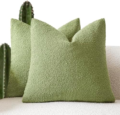 Foindtower Decorative Textured Boucle Throw Pillow Covers 26x26 Leaf Green by Foindtower