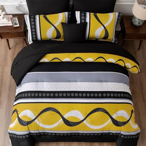 Anibedding Yellow Black Comforter Set Full Size, 8 Pieces Bed in a Bag - Image 2