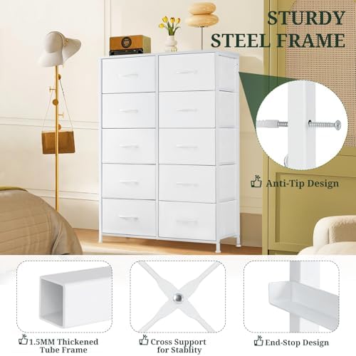 10-Drawer Dresser for Bedroom, Anti-Tip Tall Storage Organizer - Image 4