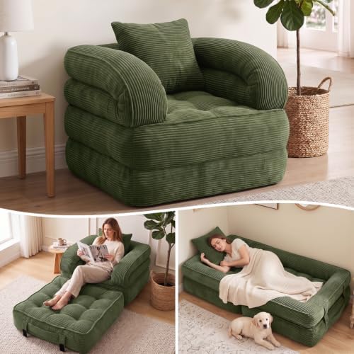 Folding Sofa Bed, Convertible Sleeper Chair, Corduroy Boneless Couch by Unknown