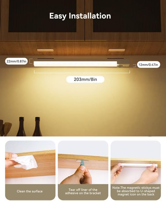8-in Under Cabinet Lighting Rechargeable, Wireless Motion Sensor 6Pack - Image 3