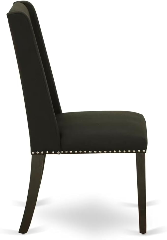 East West Furniture V677FL624-7 7 Piece Dinette Set Consist of a Rectangle Dining Room Table with V-Legs and 6 Black Linen Fabric Upholstered Parson Chairs, 40x72 Inch, Multi-Color