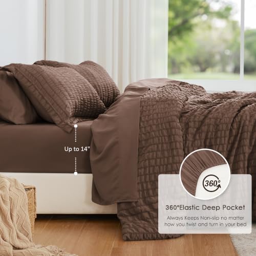 Love’s cabin Seersucker Brown Twin Comforter Set, 5-Piece Bed in a Bag - Image 3