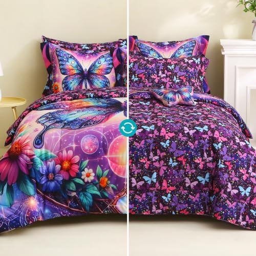 Kids Twin Comforter Sets for Girls 6 Pieces Purple Bedding Set for Teens - Image 3