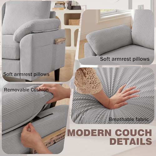 79.72" Light Grey Corduroy Sofa Set - Image 6