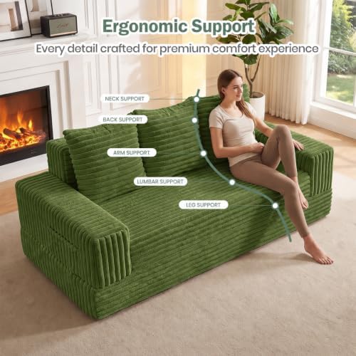 70" Convertible Sofa Bed, Corduroy Boneless Couch - Image 7